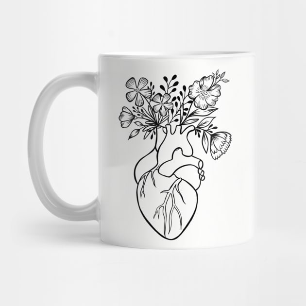 Floral Human Heart Anatomy | Line Art by Lizzamour